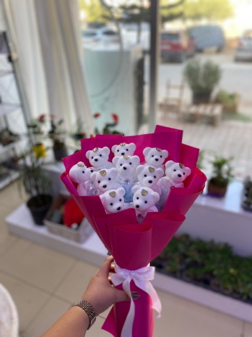 Pembe Zarafet: Beyaz Kalpli Ayıcık Buketi